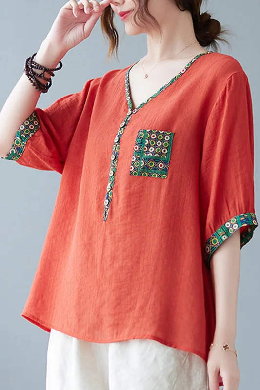 Summer Cotton Linen New Style Short Sleeve Plus Size Women's Top Middle-aged Mother's Wear Literary Retro Ethnic Thin Shirt
Summer Cotton Linen New Style Short Sleeve Plus Size Women's Top Middle-aged Mother's Wear Literary Retro Ethnic Thin Shirt