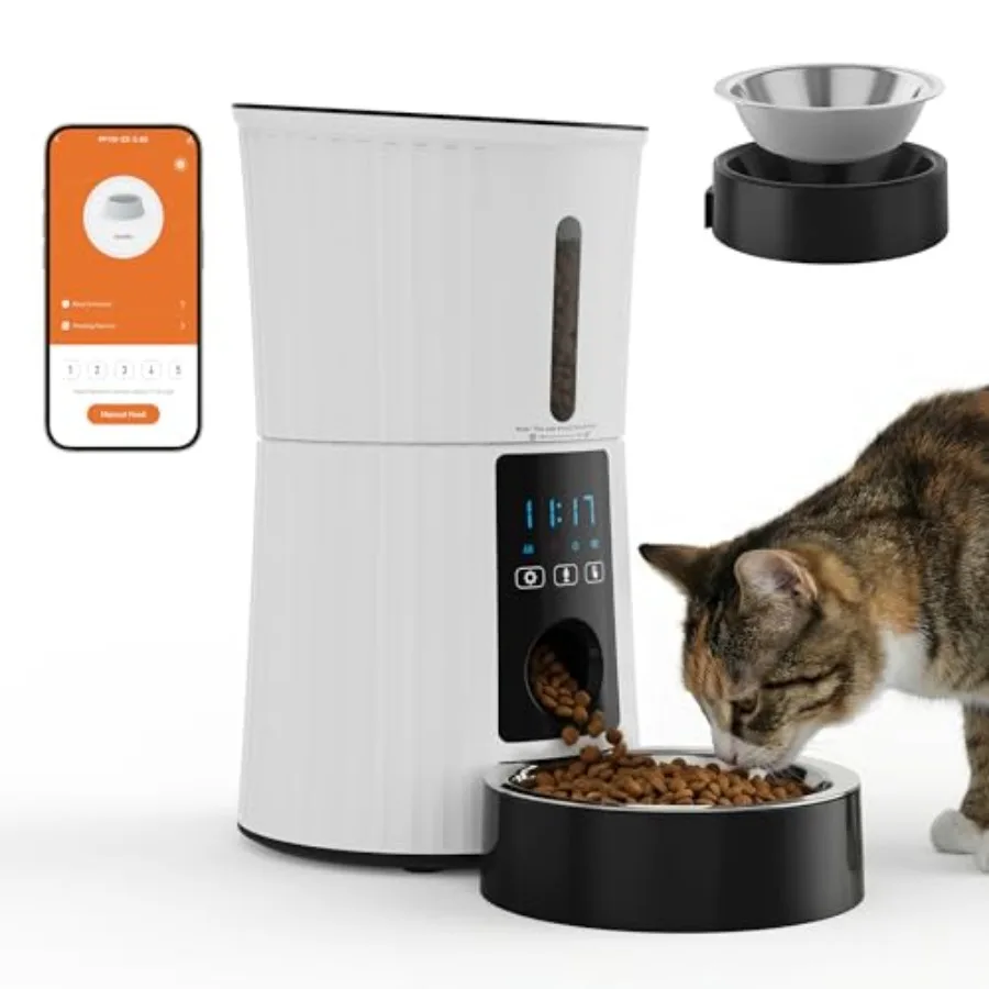 Indoor automatic cat feeder for small cats and dogs, white plastic, timed dispensing with APP control, 4L ccity, 10s voice
Indoor automatic cat feeder for small cats and dogs, white plastic, timed dispensing with APP control, 4L ccity, 10s voice