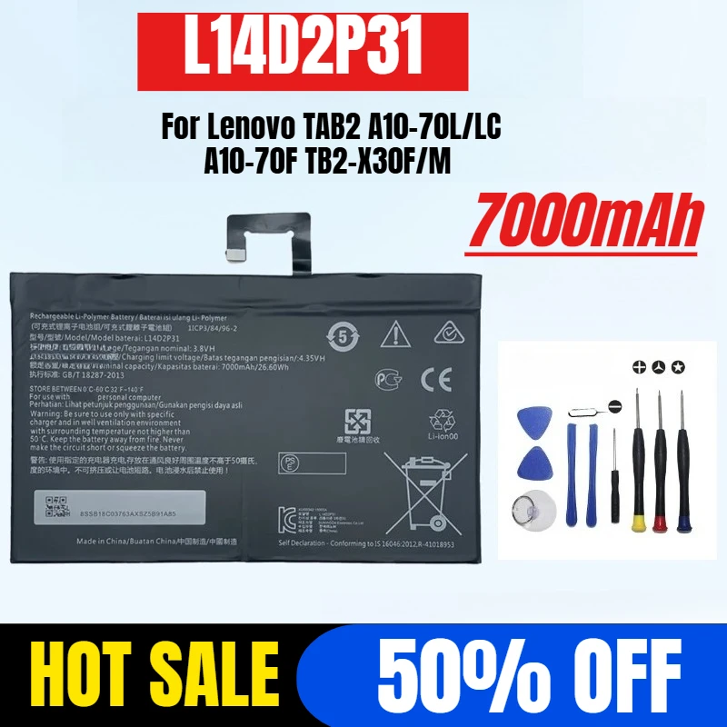 7000mAh For Lenovo TAB2 A10-70L/LC A10-70F TB2-X30F/M L14D2P31 Mobile Phone Batteries
7000mAh For Lenovo TAB2 A10-70L/LC A10-70F TB2-X30F/M L14D2P31 Mobile Phone Batteries