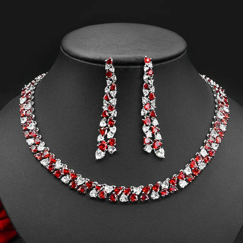 Gorgeous red and white zircon necklace earrings set, wedding banquet high jewelry accessories
Gorgeous red and white zircon necklace earrings set, wedding banquet high jewelry accessories
