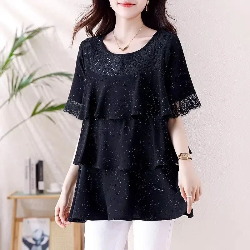 Elegant Loose Women Blouse With Lace Trim And Layered Design For Summer Casual Wear
Elegant Loose Women Blouse With Lace Trim And Layered Design For Summer Casual Wear