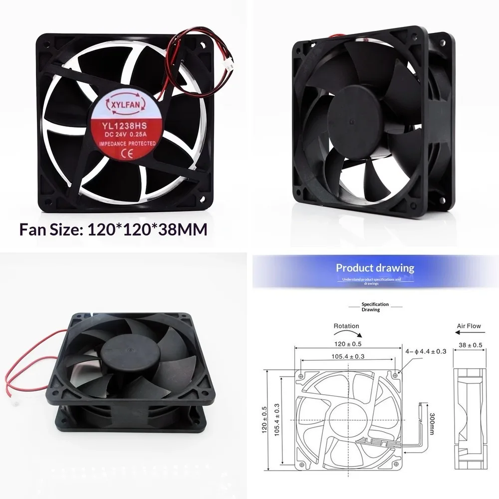 For XYLEFAN YL1238HS 12038 DC24V 0.25A 12CM 2-wire cooling fan
For XYLEFAN YL1238HS 12038 DC24V 0.25A 12CM 2-wire cooling fan