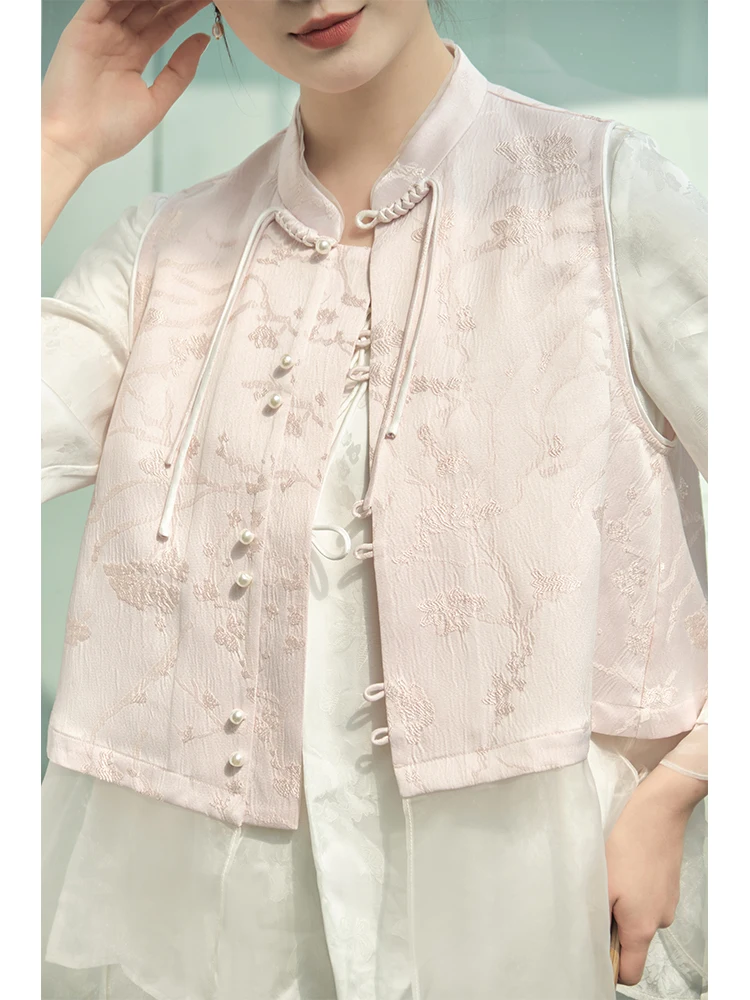 Cherry Blossom Patterned Traditional Chinese Sle Vest Pink Button Stand Collar Thin Silk Tea Costume Top Women's Faion
Cherry Blossom Patterned Traditional Chinese Sle Vest Pink Button Stand Collar Thin Silk Tea Costume Top Women's Faion