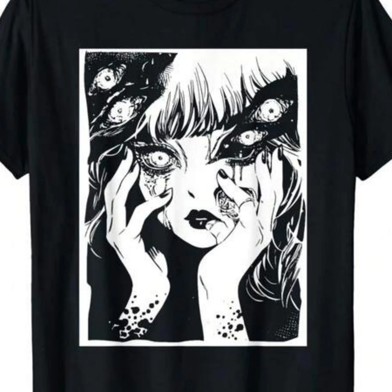 Creepy Manga Graphic Tee Casual Harajuku Style Anime Wear
Creepy Manga Graphic Tee Casual Harajuku Style Anime Wear