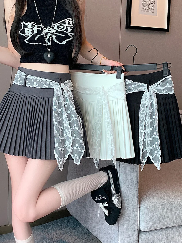 Zoki Lace Belt Pleated Skirt Women Sweet High Waist Sexy Mini Skirts Korean Fashion Casual Preppy Style Cute A Line Dance Skirt
Zoki Lace Belt Pleated Skirt Women Sweet High Waist Sexy Mini Skirts Korean Fashion Casual Preppy Style Cute A Line Dance Skirt