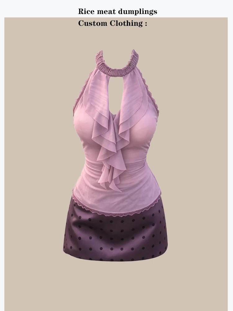 Pure Desire Purple Halter Neck Sleeveless Beauty Half Skirt Set Fashionable Women's Summer Outfit Breathable round Neck Design
Pure Desire Purple Halter Neck Sleeveless Beauty Half Skirt Set Fashionable Women's Summer Outfit Breathable round Neck Design