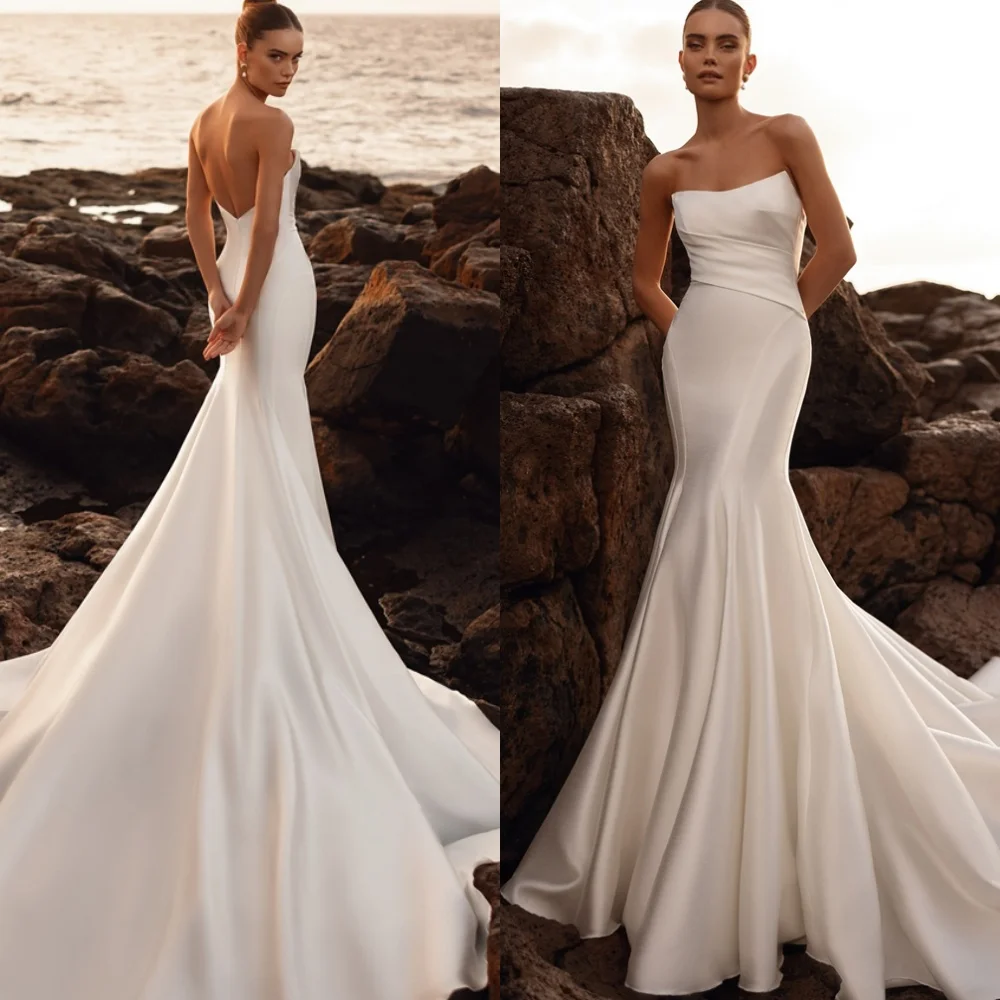 Customized Classic Mermaid Satin Wedding Dresses Dreamy Strapless Heavy Industry Wedding Dresses Bride Gowns Backless Open Back
Customized Classic Mermaid Satin Wedding Dresses Dreamy Strapless Heavy Industry Wedding Dresses Bride Gowns Backless Open Back