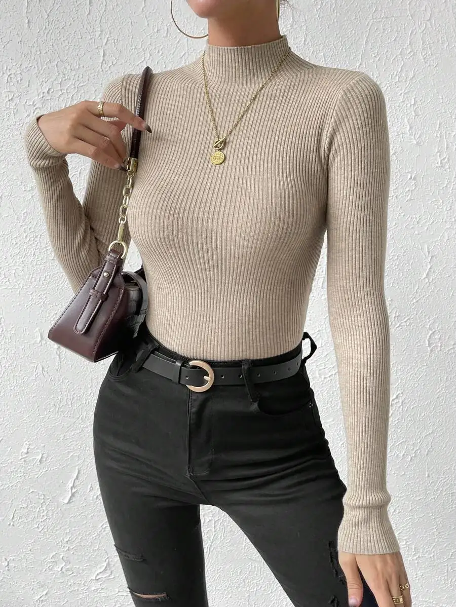 Women's Ribbed Turtleneck Long Sleeve Knit Pullover Sweater - Beige, Slim Fit
Women's Ribbed Turtleneck Long Sleeve Knit Pullover Sweater - Beige, Slim Fit