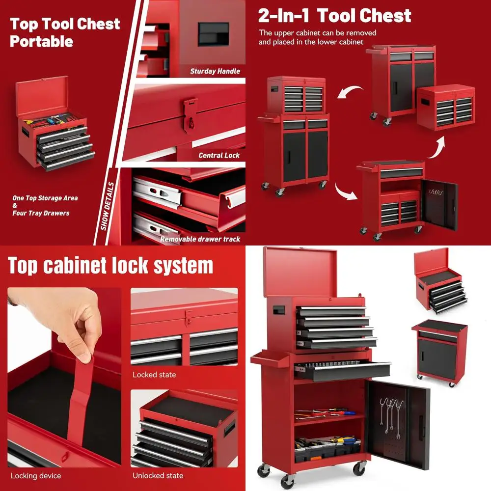 Мобильный ящик для инструментов с 5 ящиками и съемной крышкой, регулируемые полки, запираемая, металлическая тележка для хранения в мастерской
Мобильный ящик для инструментов с 5 ящиками и съемной крышкой, регулируемые полки, запираемая, металлическая тележка для хранения в мастерской