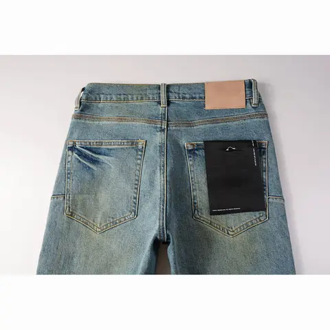 American Men's High Street Distressed Blue Damaged Holes Stretch Skinny Button Fly Ripped Jeans Pants