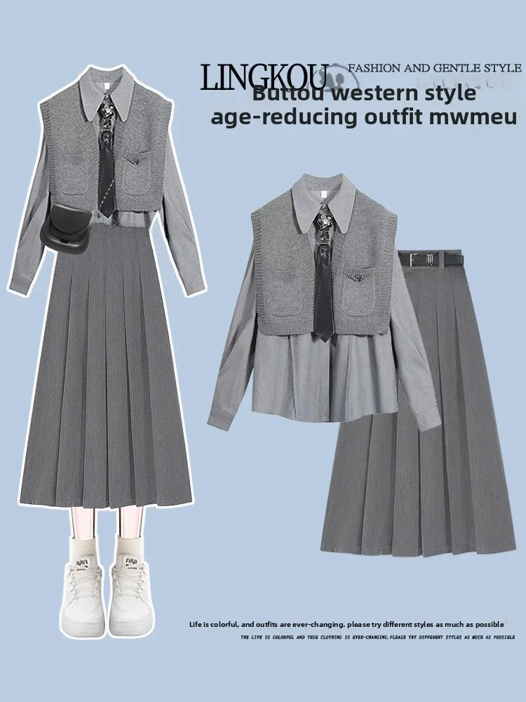 plus Size Autumn Winter Professional Three Piece Set with Knitted Vest High Waist Slimming Pleated Skirt And Shirt
plus Size Autumn Winter Professional Three Piece Set with Knitted Vest High Waist Slimming Pleated Skirt And Shirt