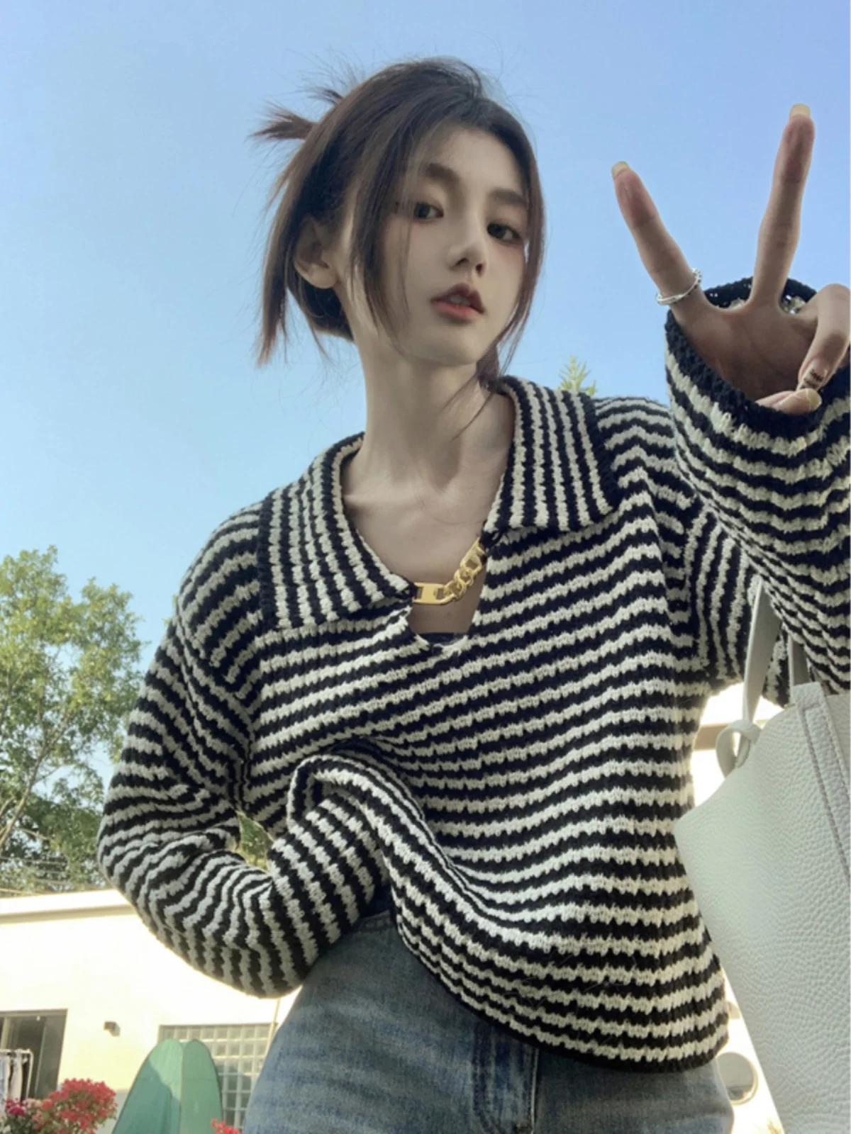 French Doll Neck Sweater Women Loose Striped Knit Sweater Tops Aesthetics Vintage Long Sleeve Knitted Autumn Harajuku Female 
French Doll Neck Sweater Women Loose Striped Knit Sweater Tops Aesthetics Vintage Long Sleeve Knitted Autumn Harajuku Female
