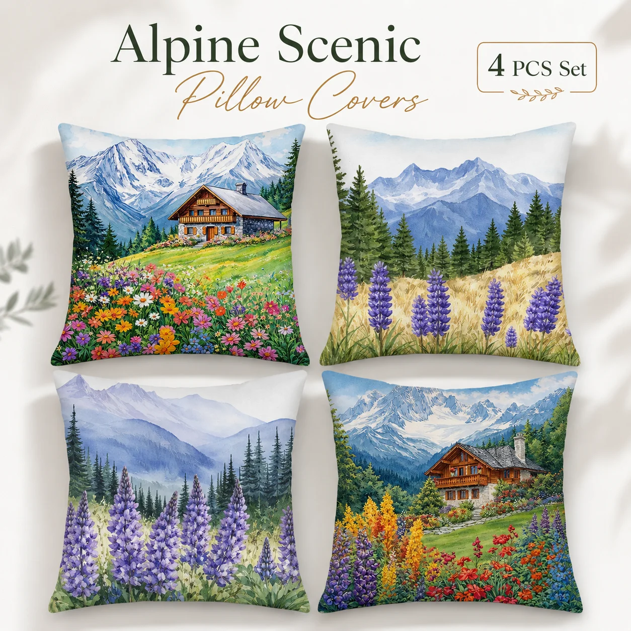 Alpine Mountain Watercolor 2D Flat Printed Peach Skin Cushion Cover Set Of 4 Rustic Cabin Throw Pillow Case For Sofa Home Decor
Alpine Mountain Watercolor 2D Flat Printed Peach Skin Cushion Cover Set Of 4 Rustic Cabin Throw Pillow Case For Sofa Home Decor