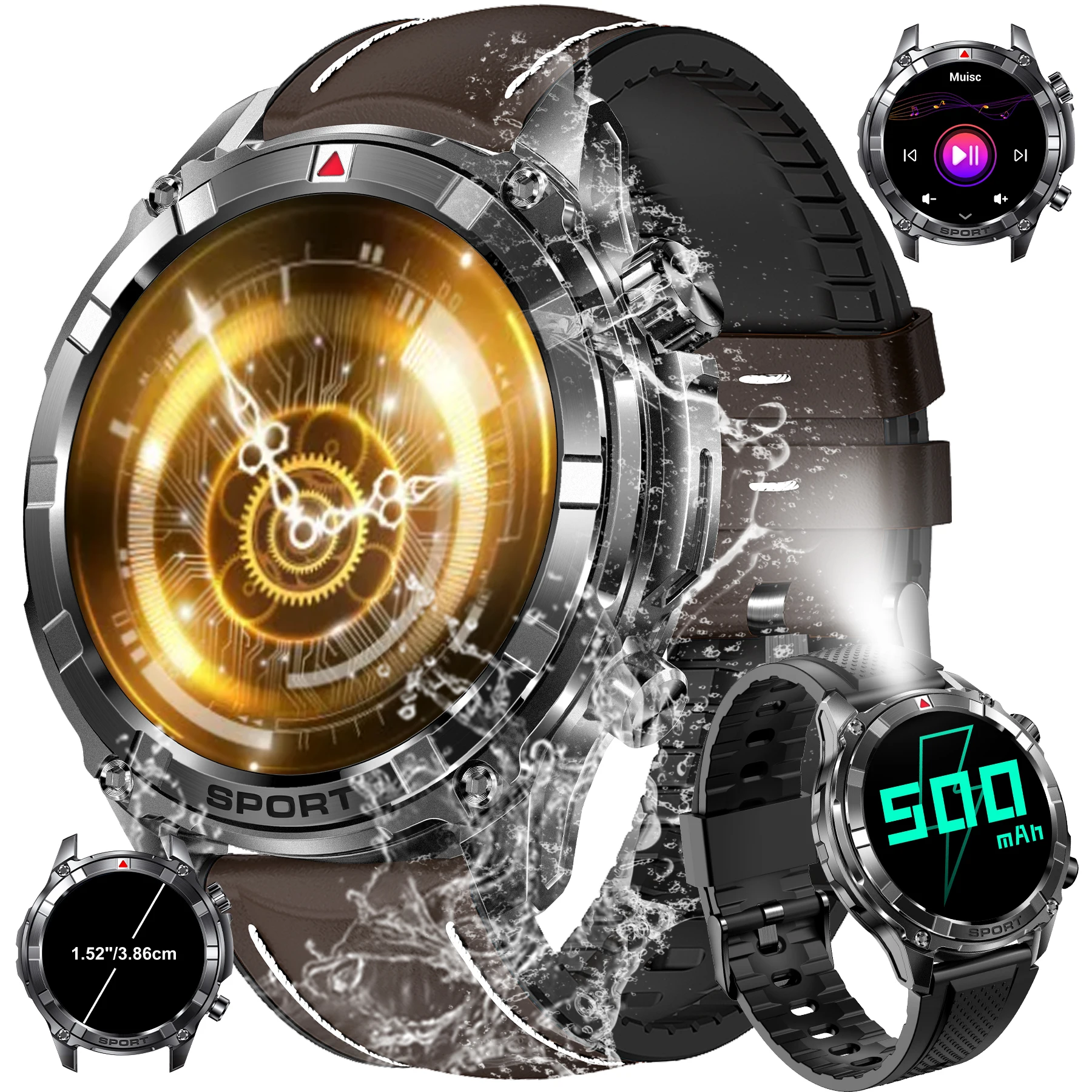 1.52" HD Touchscreen Smart Watch for Men, IP68 Waterproof,Calls/LED Flashlight/500mAh Battery/100+ Sport Modes,Fitness Tracker
1.52" HD Touchscreen Smart Watch for Men, IP68 Waterproof,Calls/LED Flashlight/500mAh Battery/100+ Sport Modes,Fitness Tracker