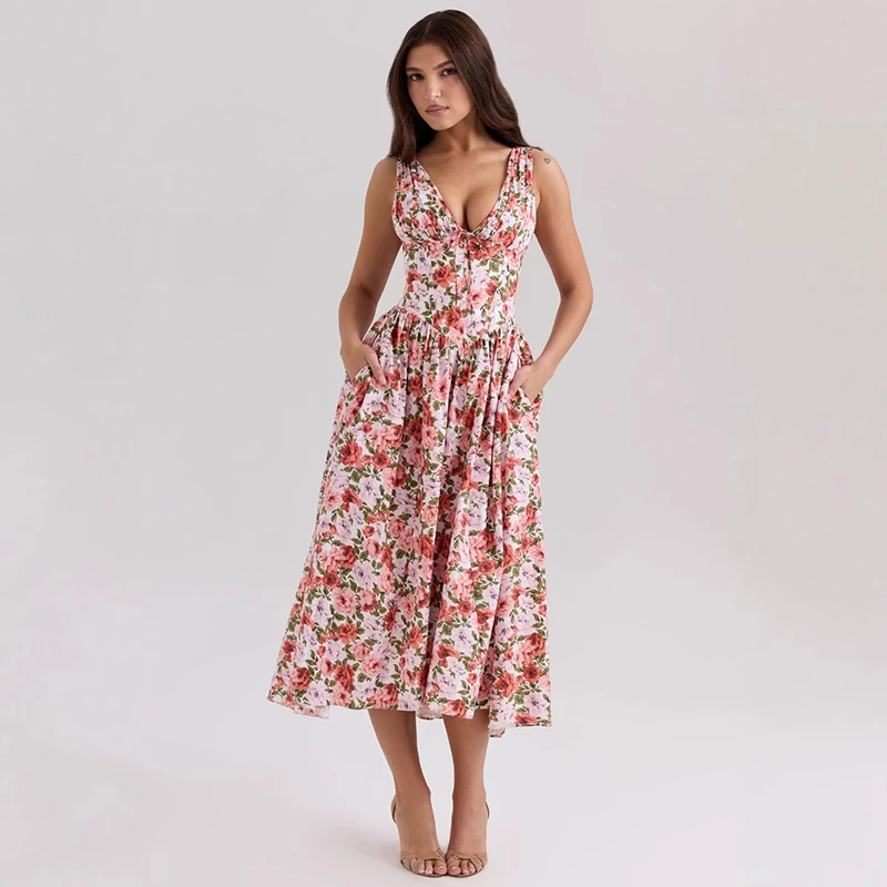 European and American Fashion Printed Dress Sexy Slim V-neck Temperament Casual Vacation Long Skirt Sleeveless Floral Pattern
European and American Fashion Printed Dress Sexy Slim V-neck Temperament Casual Vacation Long Skirt Sleeveless Floral Pattern