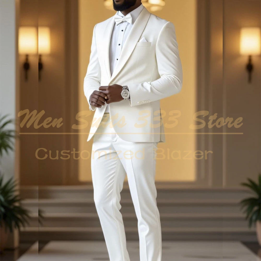High Quality White Men's Suits Formal One-Button Shawl Lapel Slim Fit Male Clothing Customzied 2 Piece Jacket Pants Sets 2025
High Quality White Men's Suits Formal One-Button Shawl Lapel Slim Fit Male Clothing Customzied 2 Piece Jacket Pants Sets 2025