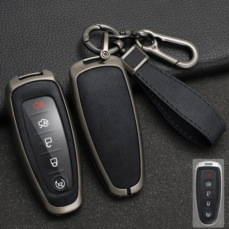 Zinc Alloy + Leather Car Key Case Cover for Ford Edge Explorer Escape Focus Taurus Flex Lincoln Navigator 5 Buttons Remote Key
Zinc Alloy + Leather Car Key Case Cover for Ford Edge Explorer Escape Focus Taurus Flex Lincoln Navigator 5 Buttons Remote Key