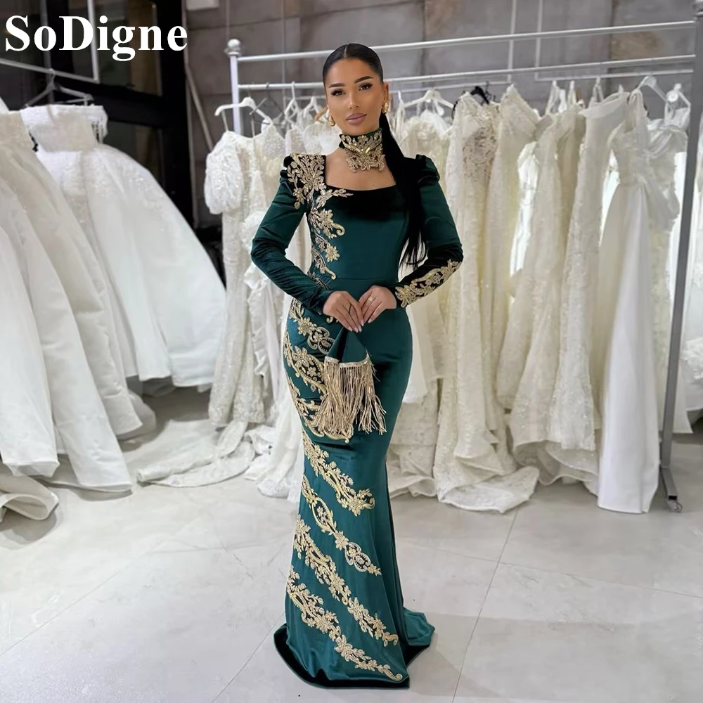SoDigne Luxury Emerald Green Velvet Evening Dresses Mermaid Square Neck Gold Lace Party Dress Full Sleeves Prom Gowns Customized
SoDigne Luxury Emerald Green Velvet Evening Dresses Mermaid Square Neck Gold Lace Party Dress Full Sleeves Prom Gowns Customized