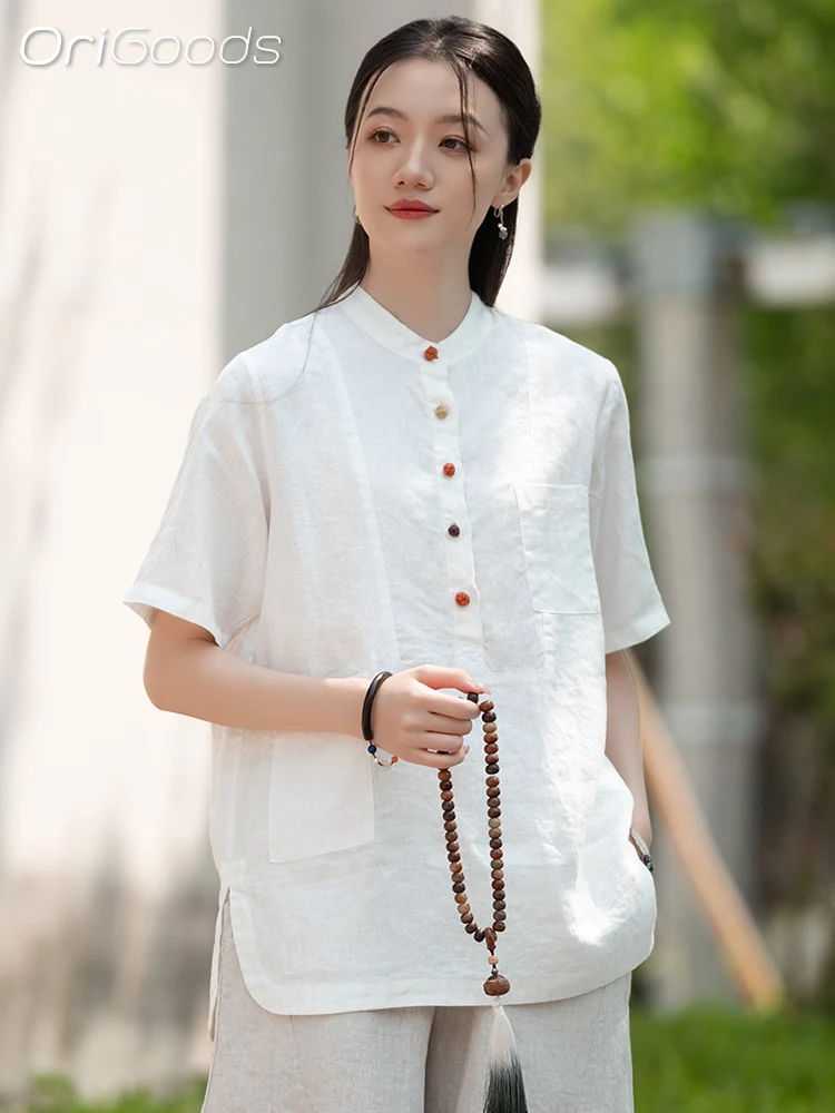 OriGoods 100% Linen Blouse Women 2025 New Summer Shirts White Beige Linen Tops Short Sleeve Cool Loose Chinese Style Shirt C127
OriGoods 100% Linen Blouse Women 2025 New Summer Shirts White Beige Linen Tops Short Sleeve Cool Loose Chinese Style Shirt C127