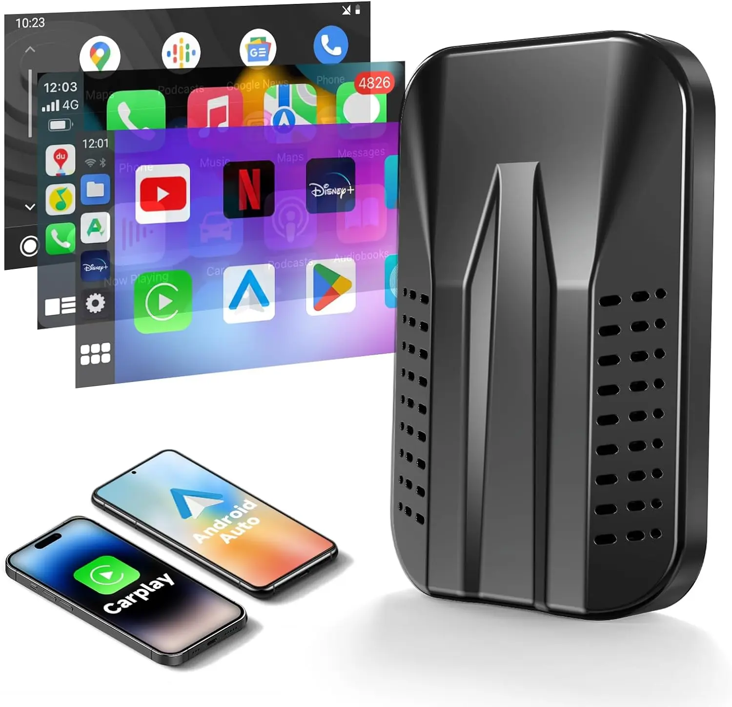 Wireless CarPlay Adapter with Netflix YouTube Google Play, Android Auto Wireless Adapter for Factory Wired CarPlay Cars
Wireless CarPlay Adapter with Netflix YouTube Google Play, Android Auto Wireless Adapter for Factory Wired CarPlay Cars