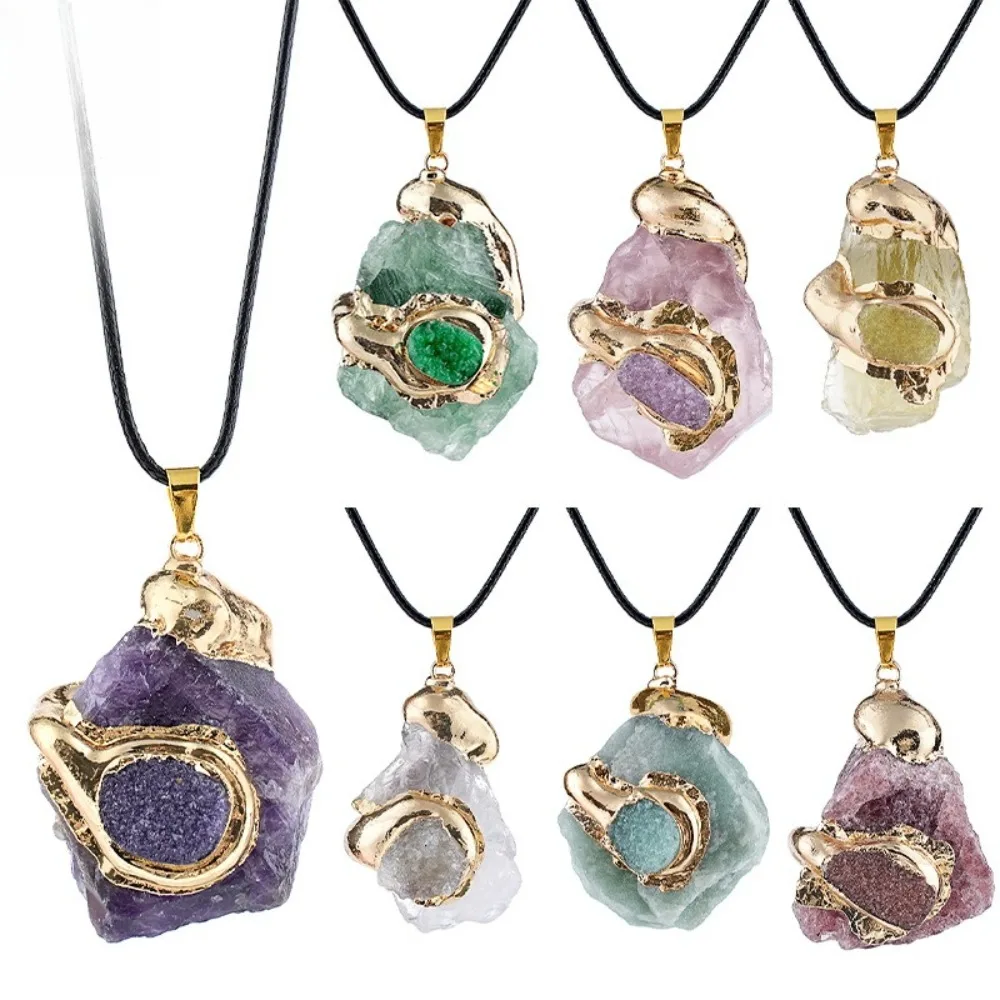 Multi-Type Raw Crystal Pendant Necklace, Gold Plated Druzy Stone Necklace, Boho Style Jewelry
Multi-Type Raw Crystal Pendant Necklace, Gold Plated Druzy Stone Necklace, Boho Style Jewelry