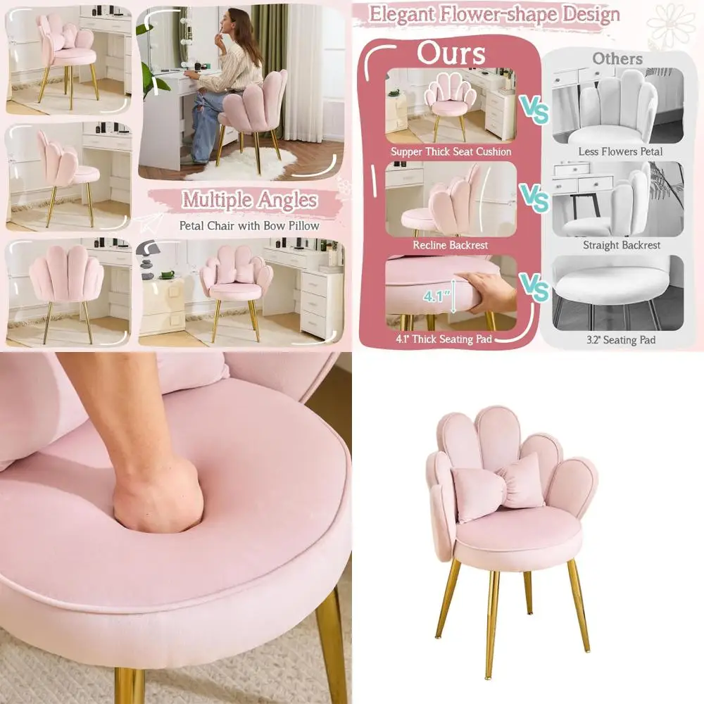 Pink Velvet Makeup Vanity Chair with Back, Cute Desk Chair without Wheels, Modern Dining Chair, Small Accent Chair with Adjustab
Pink Velvet Makeup Vanity Chair with Back, Cute Desk Chair without Wheels, Modern Dining Chair, Small Accent Chair with Adjustab