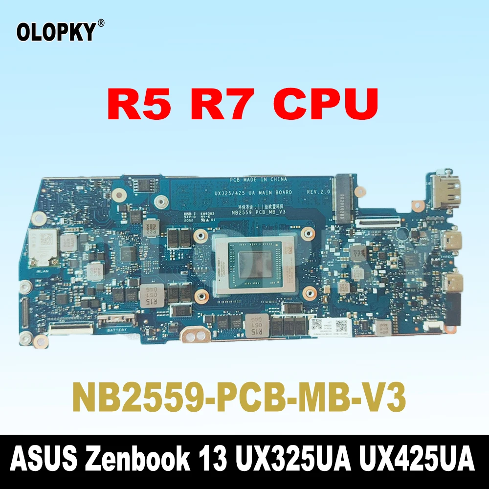 NB2559-PCB-MB-V3 с процессором R5 R7 для ASUS Zenbook 13 UX325UA UX425UA 60NB0TJ0-MB2001, материнская плата для ноутбука
NB2559-PCB-MB-V3 с процессором R5 R7 для ASUS Zenbook 13 UX325UA UX425UA 60NB0TJ0-MB2001, материнская плата для ноутбука