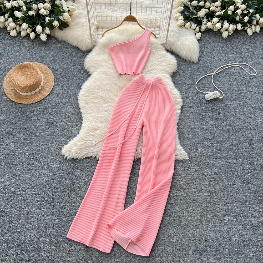 Women Two Pieces Sets Diagonal collar Knit Top and Fashion Hotsweet High Waist Elastic Waist Wide Leg Pant Sets
Women Two Pieces Sets Diagonal collar Knit Top and Fashion Hotsweet High Waist Elastic Waist Wide Leg Pant Sets