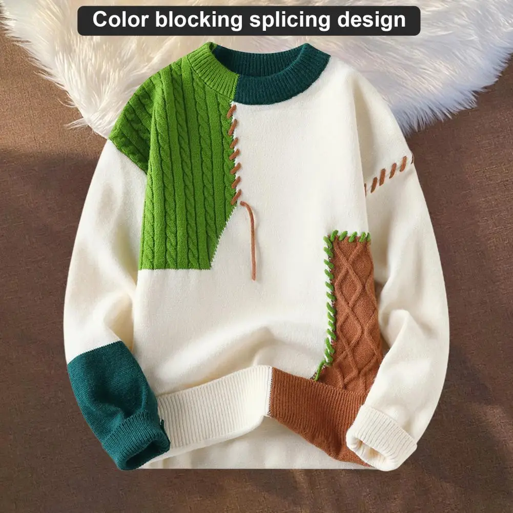 Men Winter Sweater Men's Color Block Round Neck Sweater with Slicing Design Thick Knitted Pullover for Autumn Winter Casual Work
Men Winter Sweater Men's Color Block Round Neck Sweater with Slicing Design Thick Knitted Pullover for Autumn Winter Casual Work