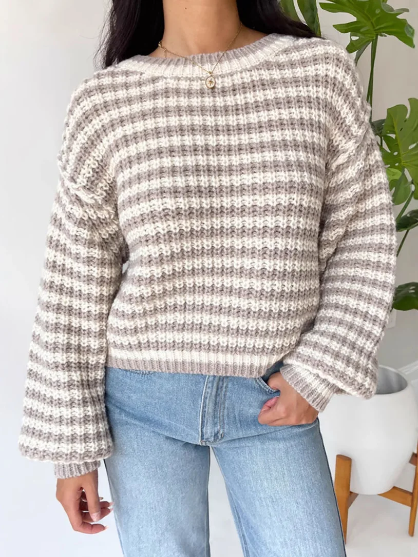 Women Loose Knit Sweater Retro Striped Pattern Crew Neck Long Sleeve Pullover Sweaters for Women Casual Fall Winter Tops
Women Loose Knit Sweater Retro Striped Pattern Crew Neck Long Sleeve Pullover Sweaters for Women Casual Fall Winter Tops