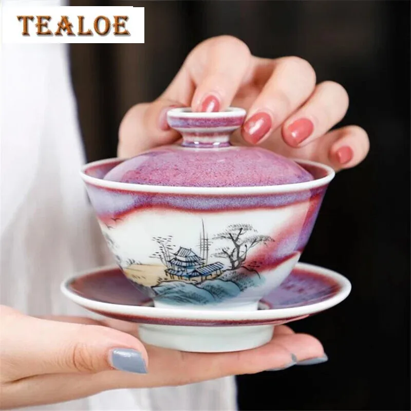 Anti-scald Large Kiln Change Ceramic Retro Tea Cover Bowl With Lid Sancai Gaiwan Single Tea Bowl Hand Painted Shining Cover Bowl
Anti-scald Large Kiln Change Ceramic Retro Tea Cover Bowl With Lid Sancai Gaiwan Single Tea Bowl Hand Painted Shining Cover Bowl