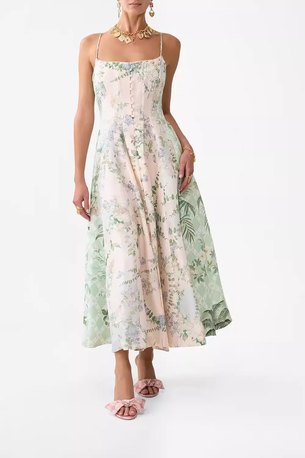 2025 New Women Big Swing Midi Dress Pink and Green Flower Print Strapless High Waist Holiday Sling Robe
2025 New Women Big Swing Midi Dress Pink and Green Flower Print Strapless High Waist Holiday Sling Robe