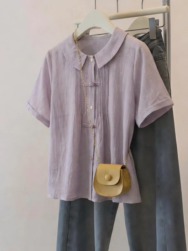 New Chinese Style Purple Short Sleeve Shirt Women's Button up Top Shoulder Size plus Size Slimming Summer 2026 Commute Style
New Chinese Style Purple Short Sleeve Shirt Women's Button up Top Shoulder Size plus Size Slimming Summer 2026 Commute Style
