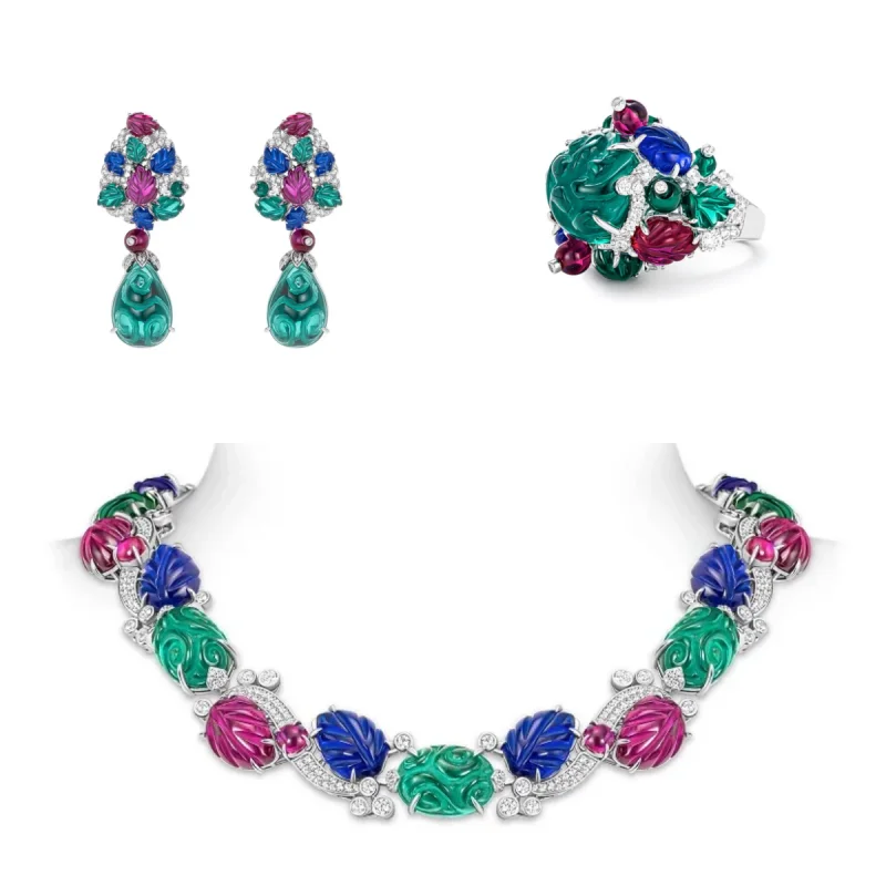 Bellux 925 silver gold-plated synthetic zircon carved gemstone colorful vintage necklace earrings rings luxury jewelry
Bellux 925 silver gold-plated synthetic zircon carved gemstone colorful vintage necklace earrings rings luxury jewelry