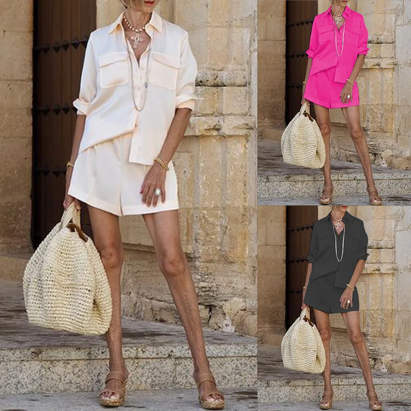 2024 Spring New Solid Color Loose Two-Piece Suit Women Long Sleeve Turn-down Collar Shirt Top High Waist Wide Leg Shorts Suit
2024 Spring New Solid Color Loose Two-Piece Suit Women Long Sleeve Turn-down Collar Shirt Top High Waist Wide Leg Shorts Suit