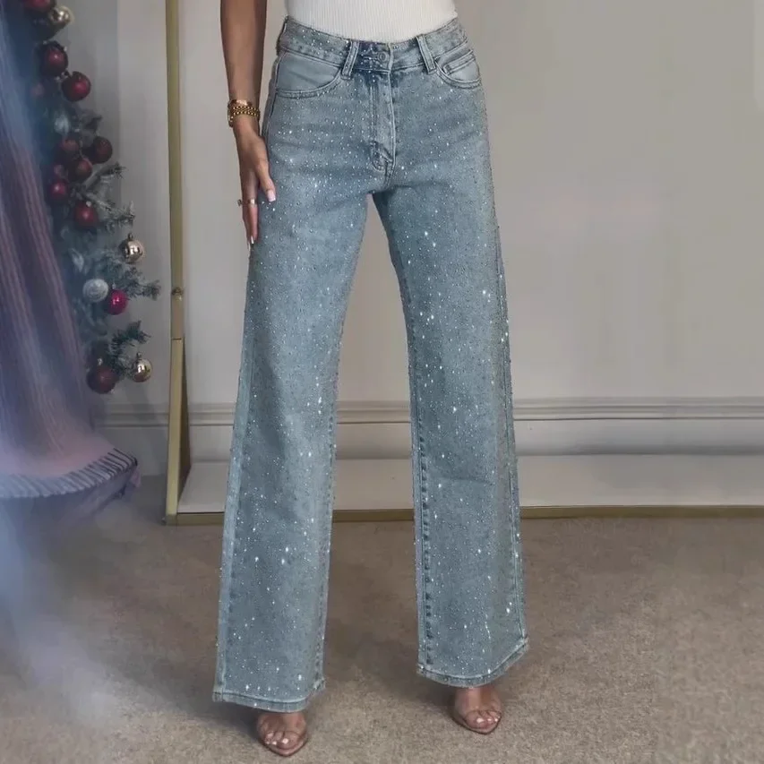 Straight Jeans for Women Diamonds Pants Stretch High Waist Washed Distressed Pockets Vintage Denims Streetwear Female Trousers 
Straight Jeans for Women Diamonds Pants Stretch High Waist Washed Distressed Pockets Vintage Denims Streetwear Female Trousers