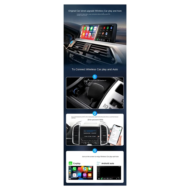 Изысканный автомобильный адаптер 2 в 1, беспроводной адаптер Carplay Android, беспроводной адаптер Carplay Ai TV Box с проводной Carplay Ai Box
Изысканный автомобильный адаптер 2 в 1, беспроводной адаптер Carplay Android, беспроводной адаптер Carplay Ai TV Box с проводной Carplay Ai Box