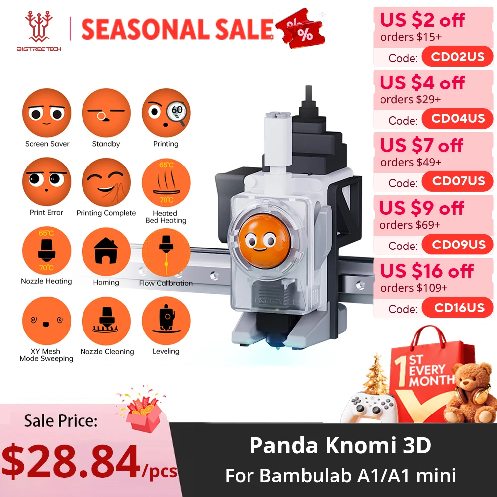 Дисплей BIGTREETECH Panda Knomi 3D V1.0 для 3D-принтеров Bambu Lab A1/A1 Mini: экран состояния печати, настраиваемое пользовательское интерфейсное меню
Дисплей BIGTREETECH Panda Knomi 3D V1.0 для 3D-принтеров Bambu Lab A1/A1 Mini: экран состояния печати, настраиваемое пользовательское интерфейсное меню