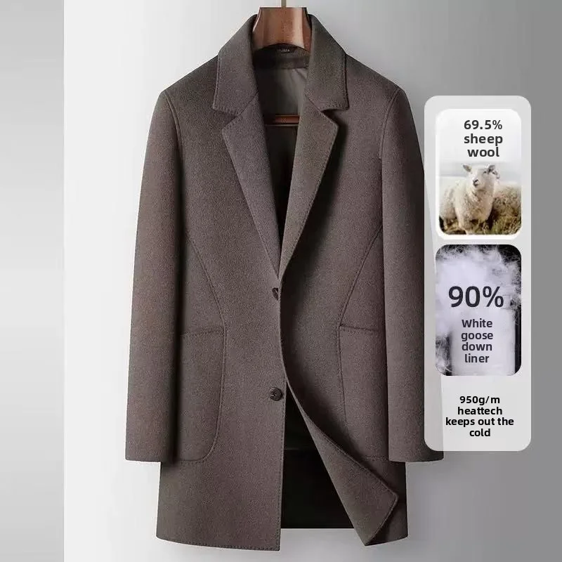 2025 зимнее новое мужское шерстяное пальто ручной работы, 70% чистая шерсть, съемная внутренняя майка из гусиного пуха, утолщенное теплое деловое ветровое пальто
2025 зимнее новое мужское шерстяное пальто ручной работы, 70% чистая шерсть, съемная внутренняя майка из гусиного пуха, утолщенное теплое деловое ветровое пальто