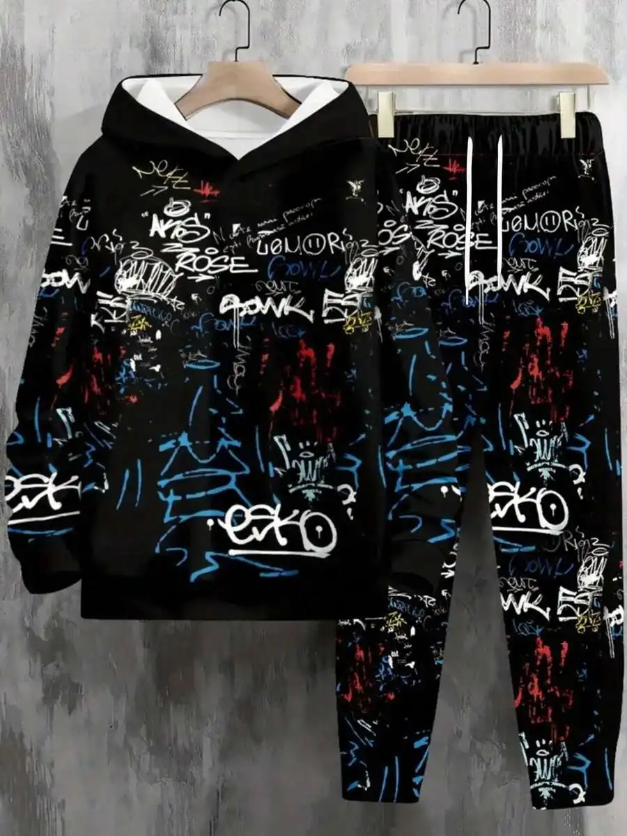 Mens Graffiti Print Hoodie And Sweatpants Set Black Comfortable Regular Fit Casual Tracksuit
Mens Graffiti Print Hoodie And Sweatpants Set Black Comfortable Regular Fit Casual Tracksuit