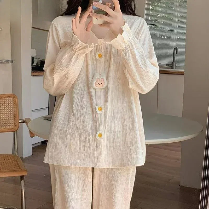 2024 New Pajamas Spring Women Thin Long Sleeve Sweet Cute Loungewear Suit Female Casual Large Size Round Neck Sleepwear Set
2024 New Pajamas Spring Women Thin Long Sleeve Sweet Cute Loungewear Suit Female Casual Large Size Round Neck Sleepwear Set