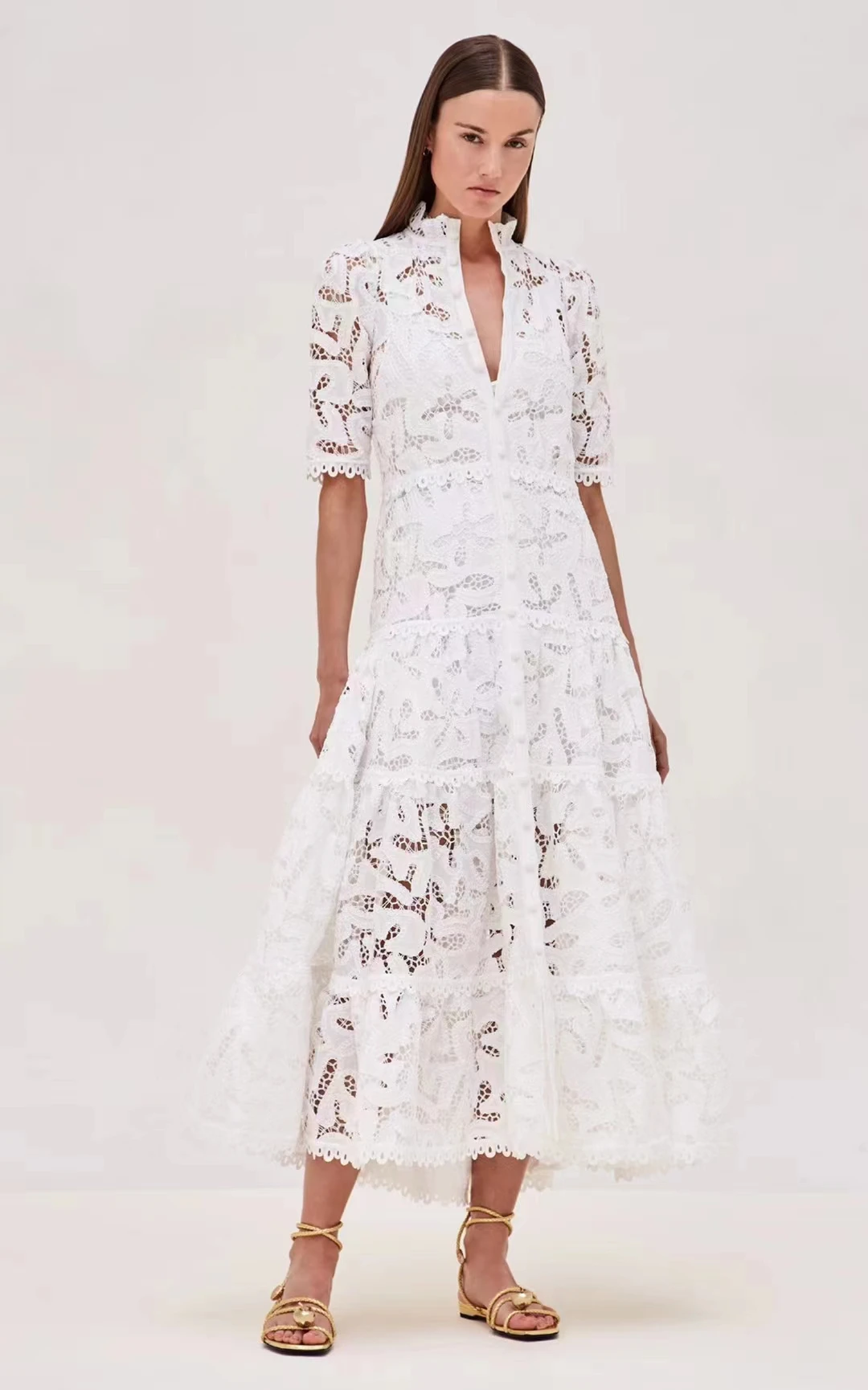 New stand neck embroidered embroidered short-sleeved waist hollowed out long dress female
New stand neck embroidered embroidered short-sleeved waist hollowed out long dress female