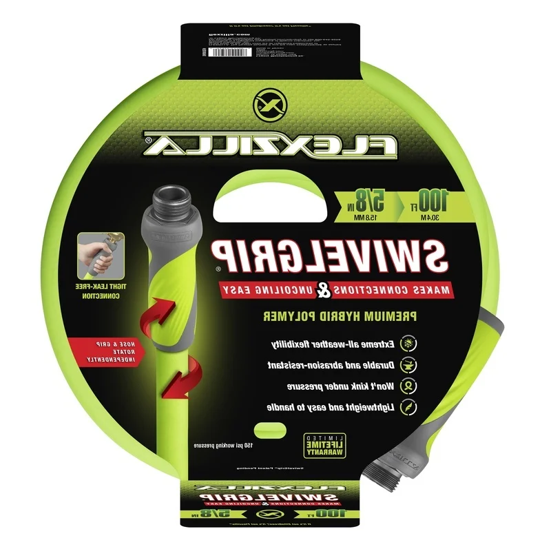 SwivelGrip Garden Hose 5/8" x 100' Lightweight Flexible Hybrid Polymer Tangle Proof Kink Free UV Resistant Durable Connections
SwivelGrip Garden Hose 5/8" x 100' Lightweight Flexible Hybrid Polymer Tangle Proof Kink Free UV Resistant Durable Connections