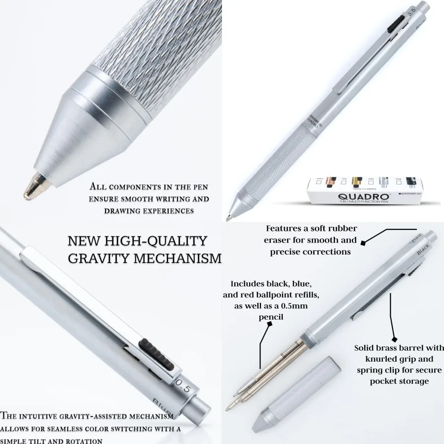 Monteverde USA Quadro 4-in-1 Multifunction Pen - Silver Finish - 3 Ballpoint Colors Mechanical Pencil - Solid Brass Barrel with
Monteverde USA Quadro 4-in-1 Multifunction Pen - Silver Finish - 3 Ballpoint Colors Mechanical Pencil - Solid Brass Barrel with