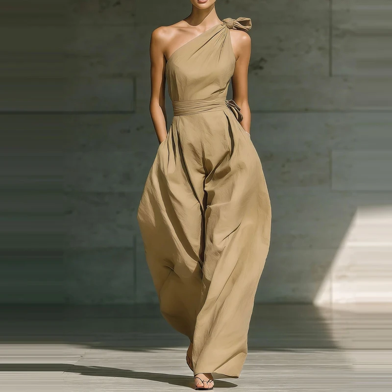 Slash Collar Sleeveless Wide Leg Jumpsuits Summer Solid Color Hollow Out Women's Rompers Elegant Simple Pocket Commute Playsuits
Slash Collar Sleeveless Wide Leg Jumpsuits Summer Solid Color Hollow Out Women's Rompers Elegant Simple Pocket Commute Playsuits