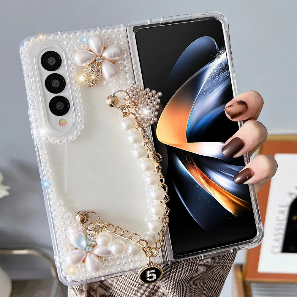 Для Samsung Galaxy Z Fold 4 чехол милый для женщин девушек роскошный 3D ручной работы Блестящий жемчужный ремешок с цепочкой бриллиантовый блестящий чехол 
Для Samsung Galaxy Z Fold 4 чехол милый для женщин девушек роскошный 3D ручной работы Блестящий жемчужный ремешок с цепочкой бриллиантовый блестящий чехол