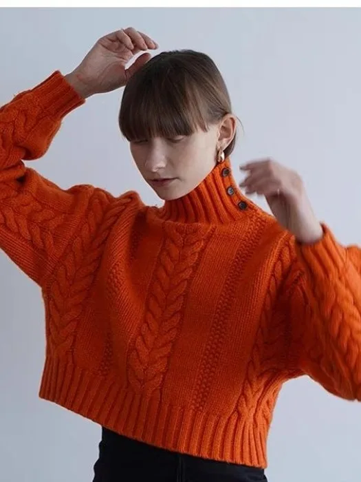 High Neck Knitted Sweater Short Style Twist Woolen Thread Button Design Women's Fashion Casual Loose Fit Spring Autumn Wear
High Neck Knitted Sweater Short Style Twist Woolen Thread Button Design Women's Fashion Casual Loose Fit Spring Autumn Wear