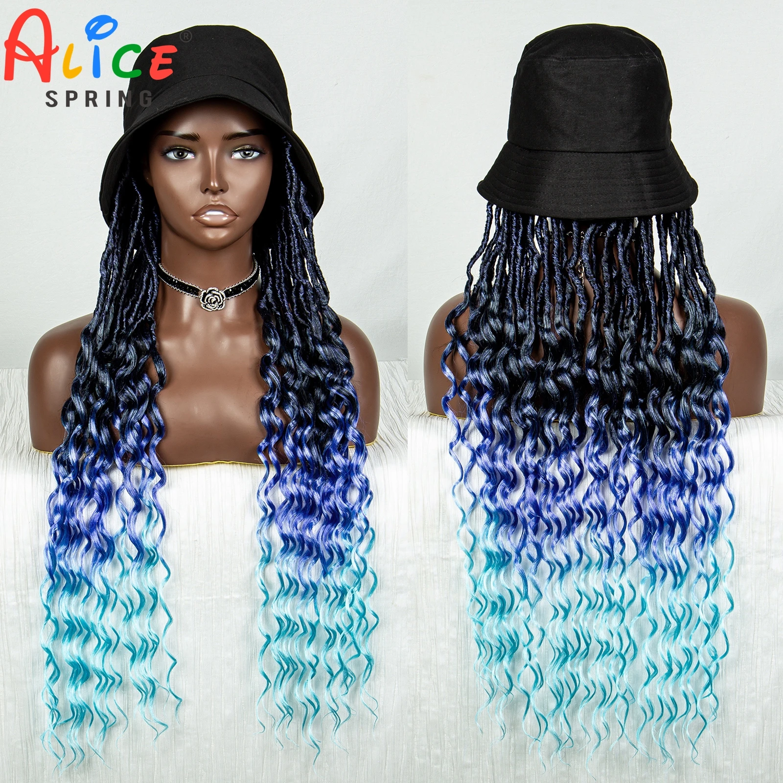 Black Bucket Hat with 24 Inches Synthetic Blue Hair Cheap Connect Adjustable Hat Wig with Deradlocks Hair Extensions for Women
Black Bucket Hat with 24 Inches Synthetic Blue Hair Cheap Connect Adjustable Hat Wig with Deradlocks Hair Extensions for Women