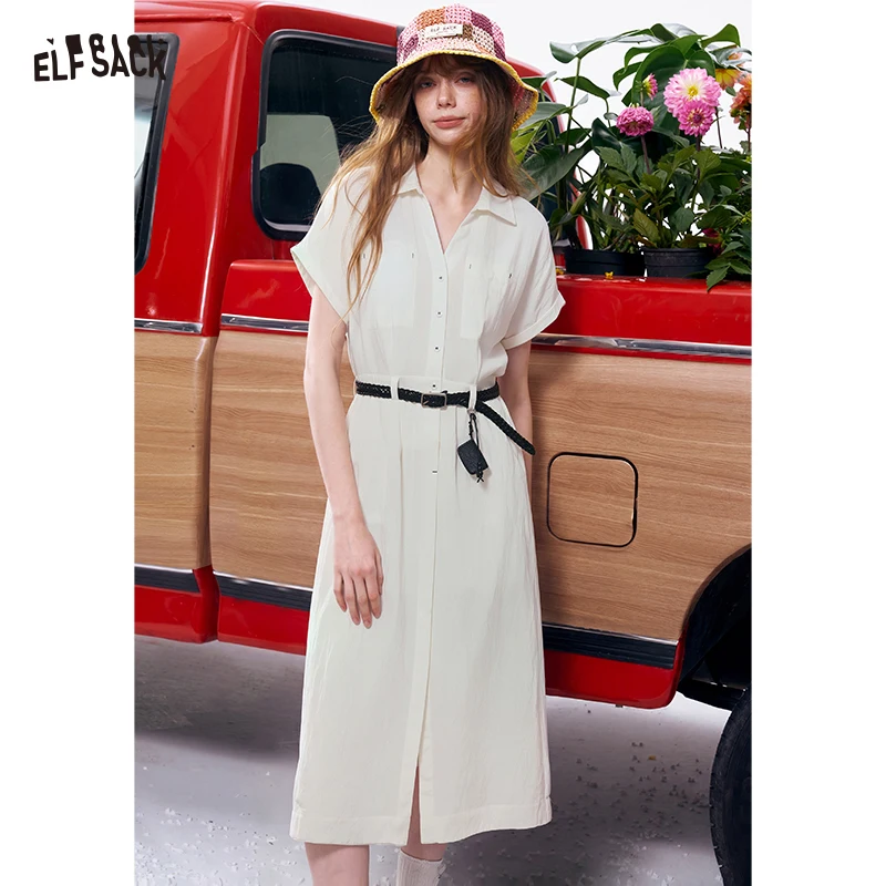 ELFSACK Belted Shirt Dress, Casual Short Sleeve Button-Up Dress, Elegant White Midi Dress with Waist Belt for Women
ELFSACK Belted Shirt Dress, Casual Short Sleeve Button-Up Dress, Elegant White Midi Dress with Waist Belt for Women