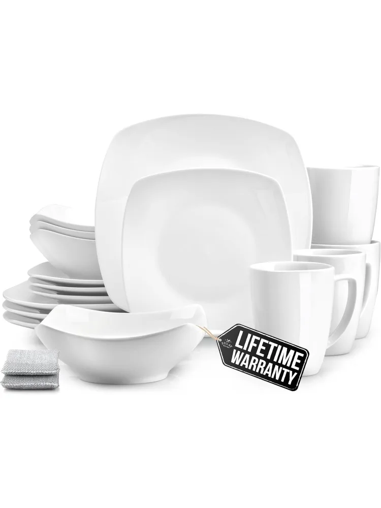 Luna Plates and Bowls Sets, 16 Piece Modern Porcelain Dish Set for 4, Chip and Scratch Resistant Square Dinnerware Set
Luna Plates and Bowls Sets, 16 Piece Modern Porcelain Dish Set for 4, Chip and Scratch Resistant Square Dinnerware Set